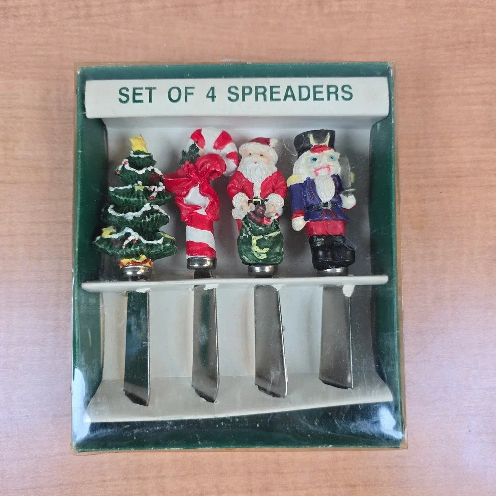 Boston Warehouse Christmas Set of 4 Spreaders Santa Toy Soldier Candy Cane 1996